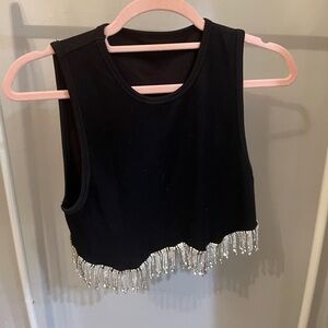 Black cropped tank top with hanging Jewels